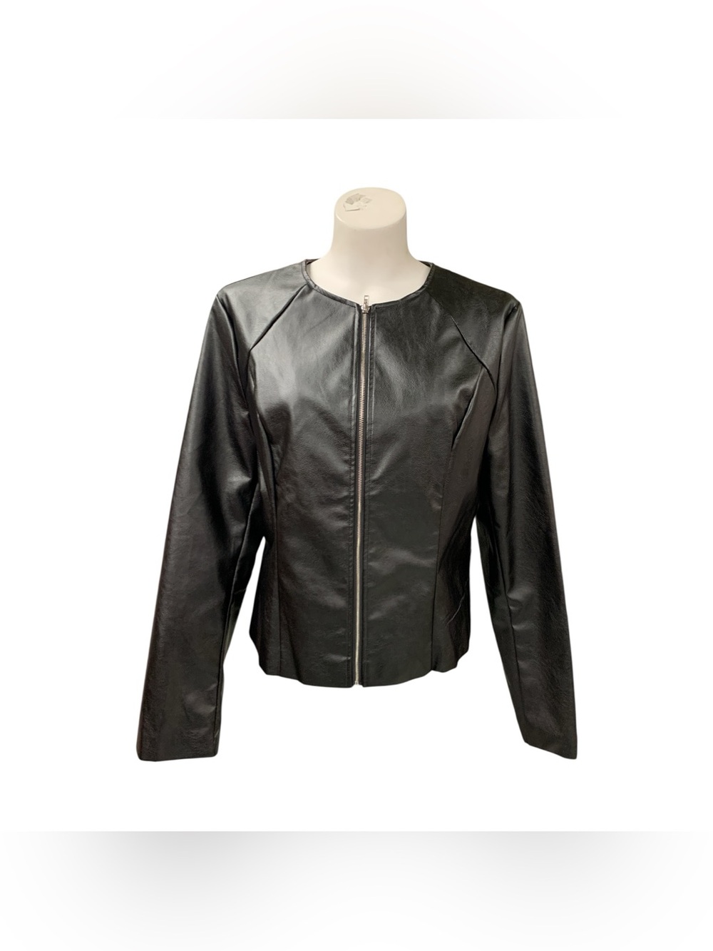 Classic Black Faux Leather Zip-Front Jacket Size M